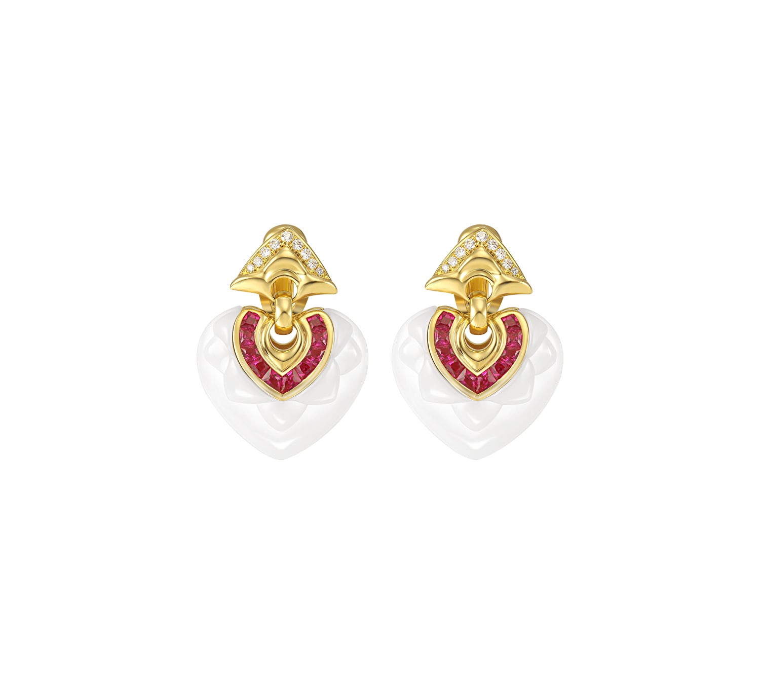 Heart-Shaped Ceramic Ruby Vintage Earrings