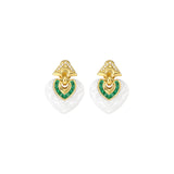 Heart-Shaped Ceramic Emerald Vintage Earrings