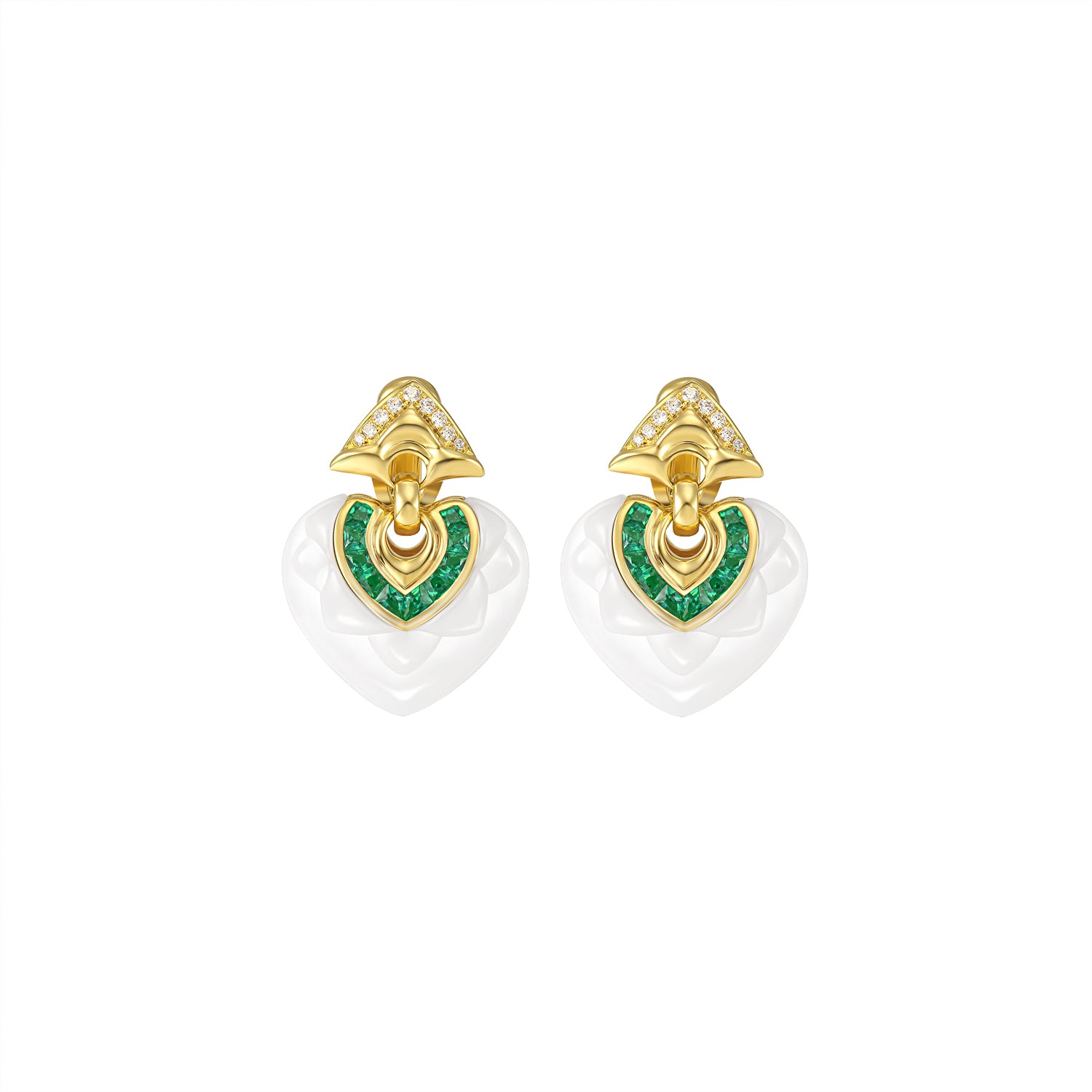 Heart-Shaped Ceramic Emerald Vintage Earrings