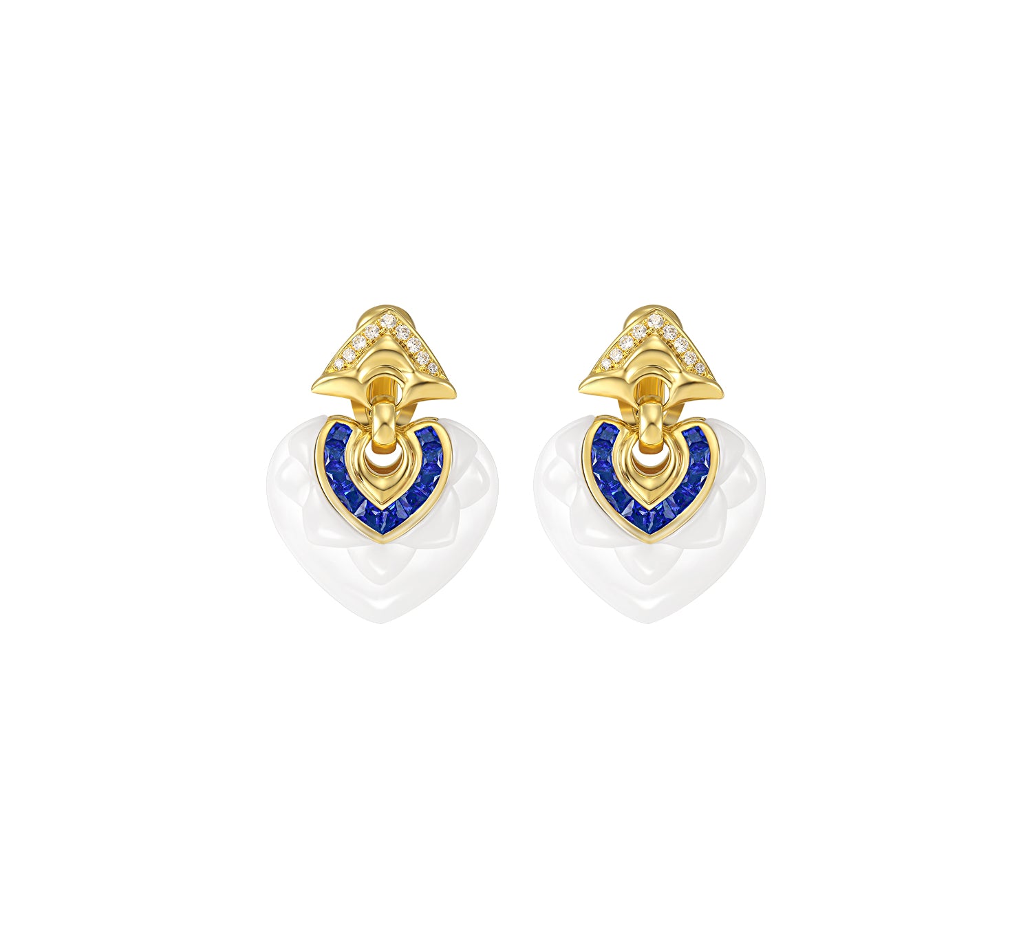Heart-Shaped Ceramic Sapphire Vintage Earrings