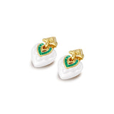 Heart-Shaped Ceramic Emerald Vintage Earrings