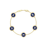 Blue Onyx Cross Badge 925 Silver Five-Flower Bracelet
