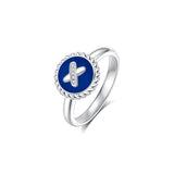 Blue Agate Cross Badge 925 Silver Ring
