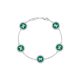 Malachite Cross Badge 925 Silver Five-Flower Bracelet