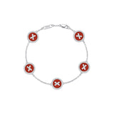 Red Agate Cross Badge 925 Silver Five-Flower Bracelet