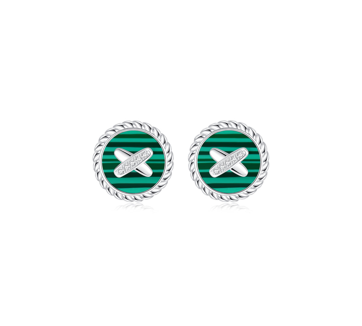 Malachite Cross Badge 925 Silver Stud Earrings