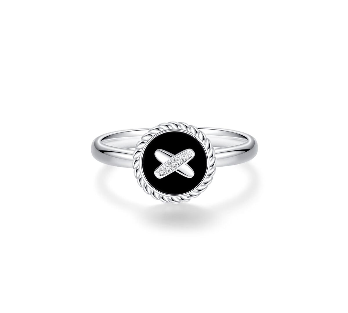 Black Onyx Cross Badge 925 Silver Ring