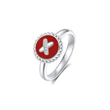 Red Agate Cross Badge 925 Silver Ring