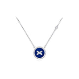 Blue Agate Cross Badge 925 Silver Necklace