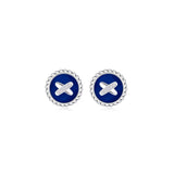 Blue Agate Cross Badge 925 Silver Stud Earrings