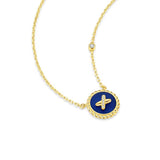 Blue Agate Cross Badge 925 Silver Necklace