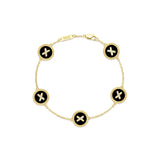 Black Onyx Cross Badge 925 Silver Five-Flower Bracelet