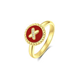 Red Agate Cross Badge 925 Silver Ring