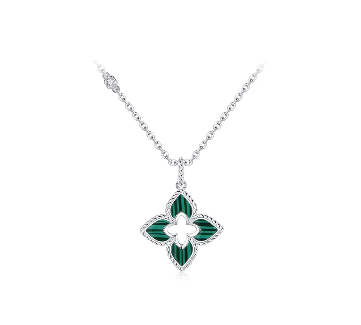 925 Sterling Silver Malachite Quatrefoil Pendant