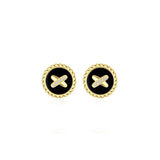 Black Onyx Cross Badge 925 Silver Stud Earrings