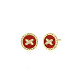 Red Agate Cross Badge 925 Silver Stud Earrings