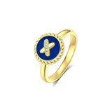 Blue Agate Cross Badge 925 Silver Ring