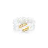 WHITE DIAMOND & WHITE CERAMIC PAVE LINK RING