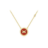 Red Agate Cross Badge 925 Silver Necklace