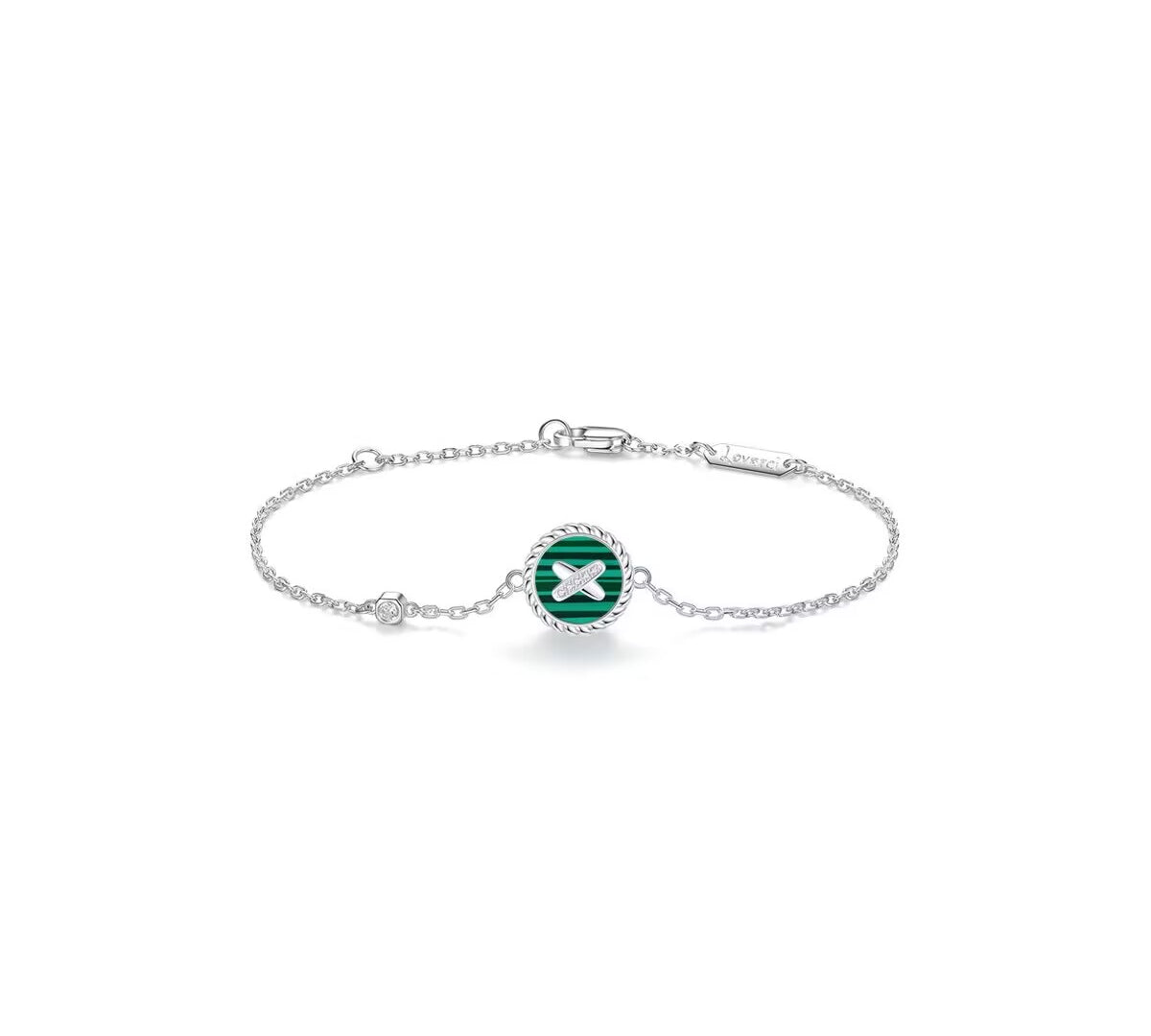 Malachite Cross Badge 925 Silver Bracelet