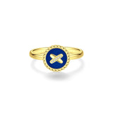 Blue Agate Cross Badge 925 Silver Ring