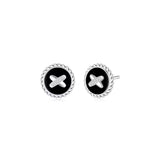 Black Onyx Cross Badge 925 Silver Stud Earrings