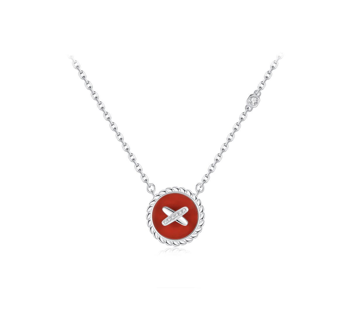 Red Agate Cross Badge 925 Silver Necklace