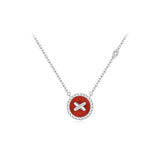 Red Agate Cross Badge 925 Silver Necklace