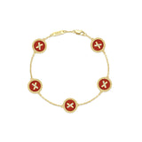 Red Agate Cross Badge 925 Silver Five-Flower Bracelet