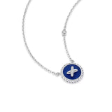 Blue Agate Cross Badge 925 Silver Necklace