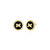 Black Onyx Cross Badge 925 Silver Stud Earrings