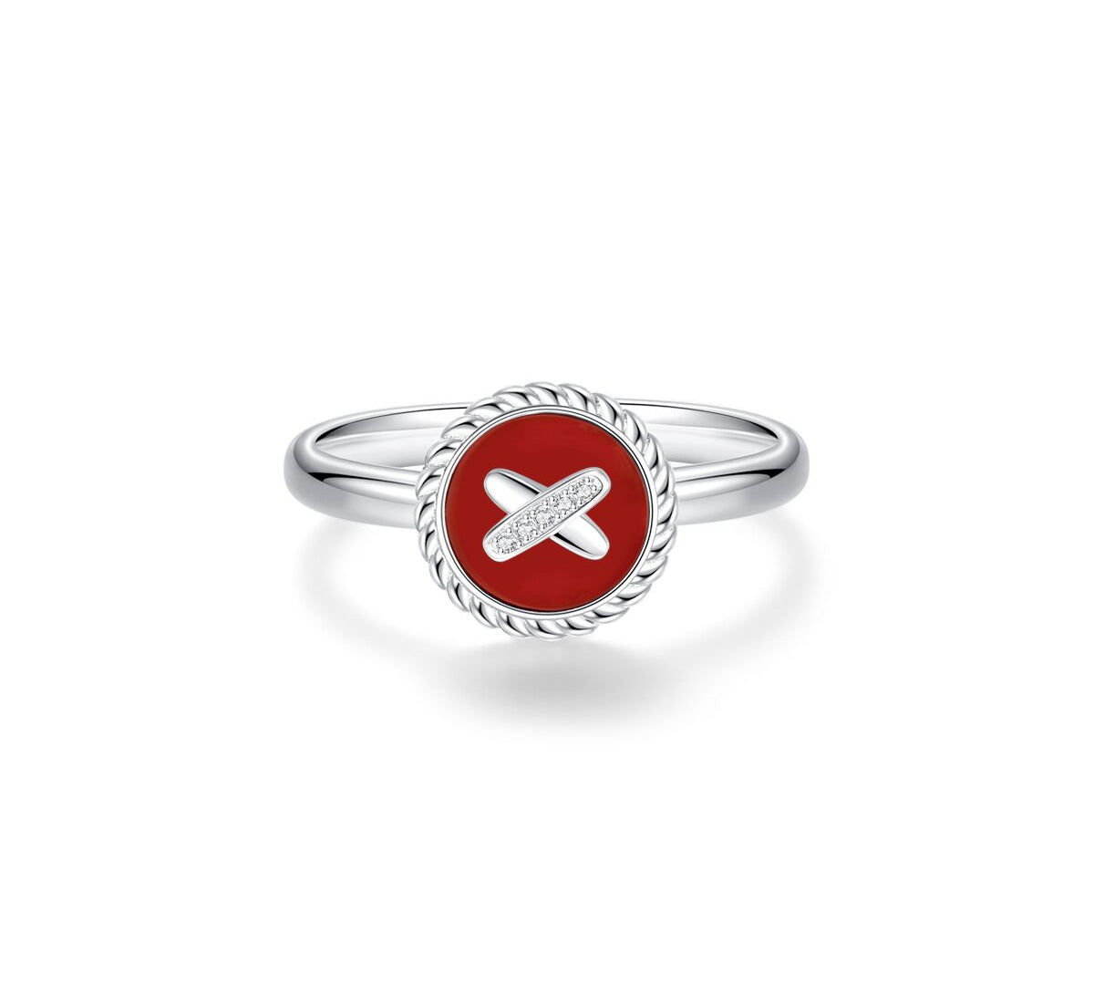 Red Agate Cross Badge 925 Silver Ring