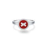Red Agate Cross Badge 925 Silver Ring