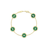 Malachite Cross Badge 925 Silver Five-Flower Bracelet
