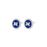Blue Agate Cross Badge 925 Silver Stud Earrings