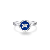 Blue Agate Cross Badge 925 Silver Ring