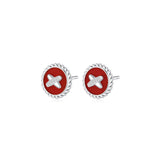 Red Agate Cross Badge 925 Silver Stud Earrings