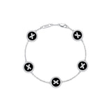 Black Onyx Cross Badge 925 Silver Five-Flower Bracelet