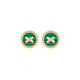 Malachite Cross Badge 925 Silver Stud Earrings