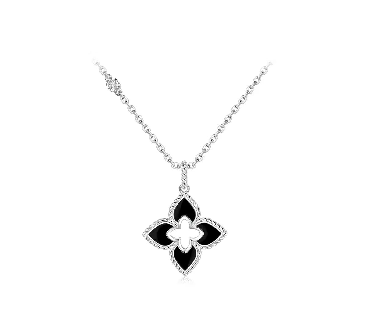 925 Sterling Silver Black Onyx Quatrefoil Pendant