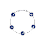 Blue Onyx Cross Badge 925 Silver Five-Flower Bracelet