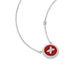 Red Agate Cross Badge 925 Silver Necklace
