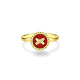 Red Agate Cross Badge 925 Silver Ring