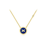 Blue Agate Cross Badge 925 Silver Necklace
