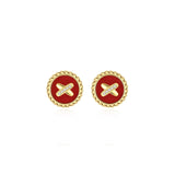 Red Agate Cross Badge 925 Silver Stud Earrings
