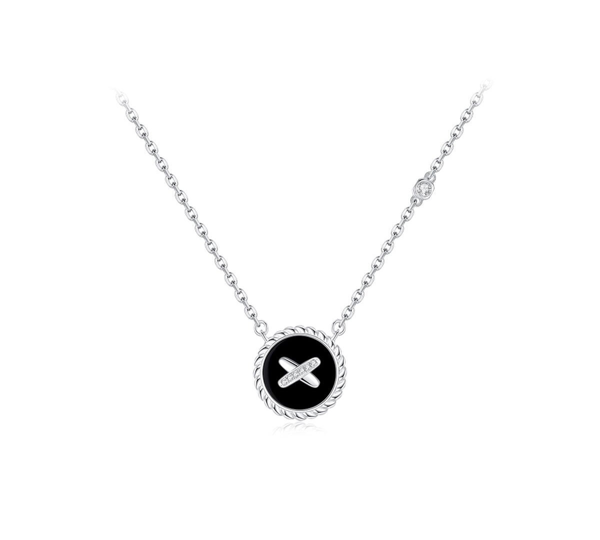 Black Onyx Cross Badge 925 Silver Necklace