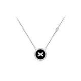 Black Onyx Cross Badge 925 Silver Necklace