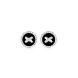 Black Onyx Cross Badge 925 Silver Stud Earrings