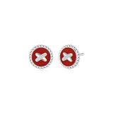 Red Agate Cross Badge 925 Silver Stud Earrings