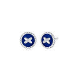 Blue Agate Cross Badge 925 Silver Stud Earrings